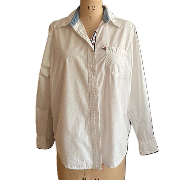 Vintage 90s 00s Y2K 100% cotton Tommy Jeans white button down casual shirt top - Picture 7 of 15